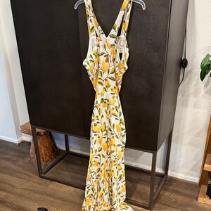 FARM Rio Yellow Floral Jumpsuit with Green Leaf Print